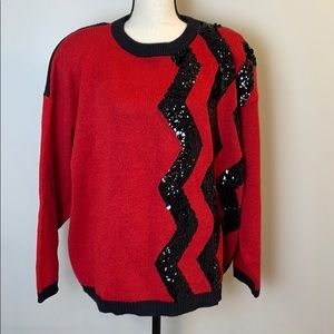 1980s VTG Extra Point Red and Black Sequin Sweater